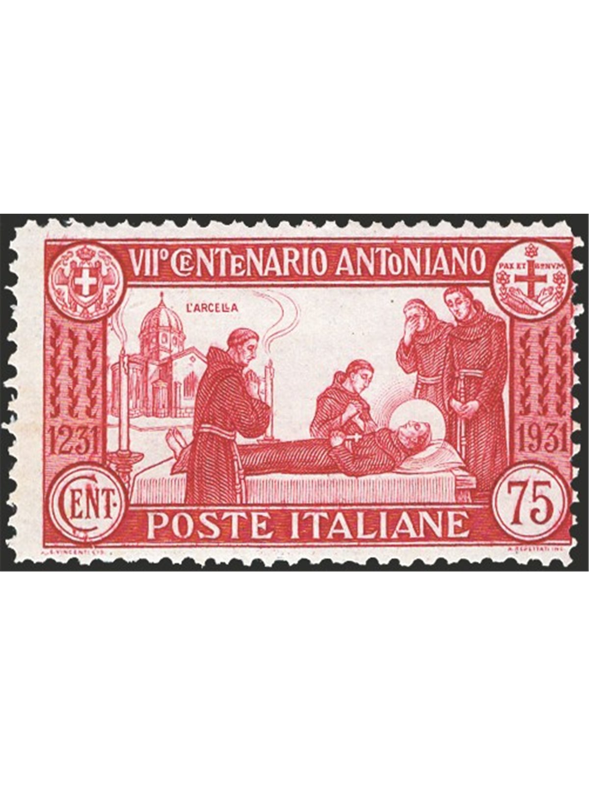 Italia 1931 S. Antonio 75 c. dent. 12 n° 299. Firm. Raybaudi Cert. CiBaFil Cat. € 375 (**)