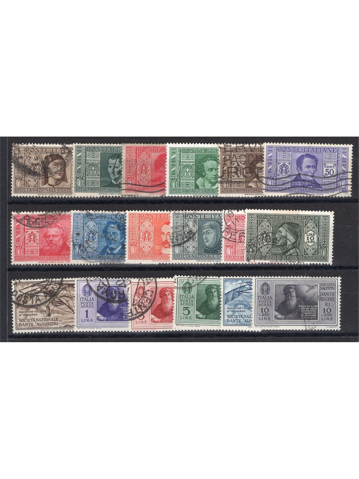 Italia 1932 Dante serie n° 303/14 + P.A. 26/31 con annulli non garantiti in quanto poco leggibili Cat. € 2.450 (U)