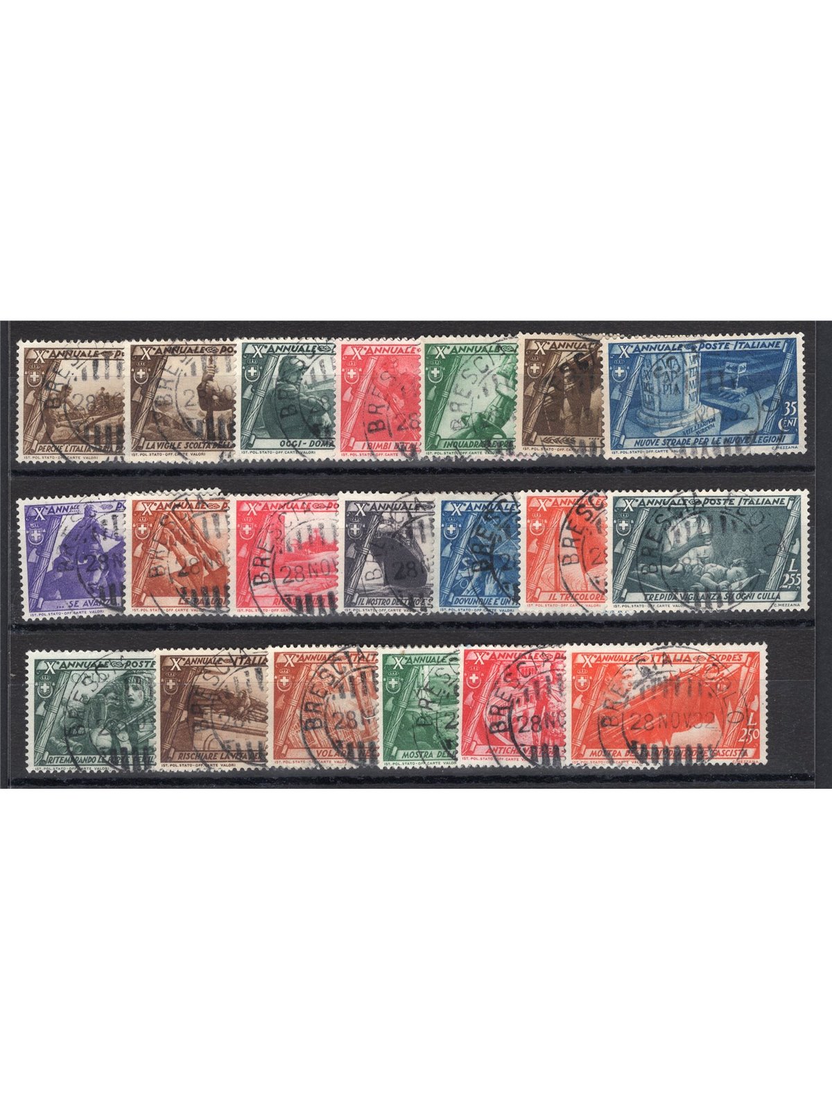 Italia 1932 Marcia su Roma serie n° 325/40 + P.A. 42/43 + Ex 17/18 con annulli originali in data Cert. CiBaFil Cat. € 1.200 (U)