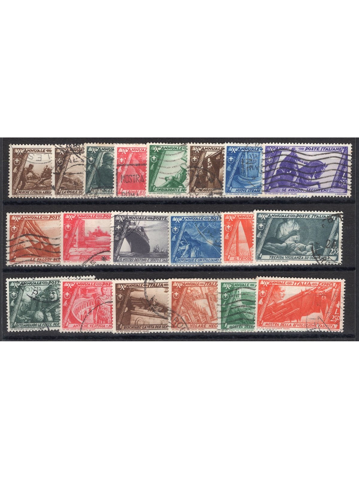 Italia 1932 Marcia su Roma serie n° 325/40 + P.A. 42/43 con annulli non garantiti in quanto poco leggibili Cat. € 1.200 (U)