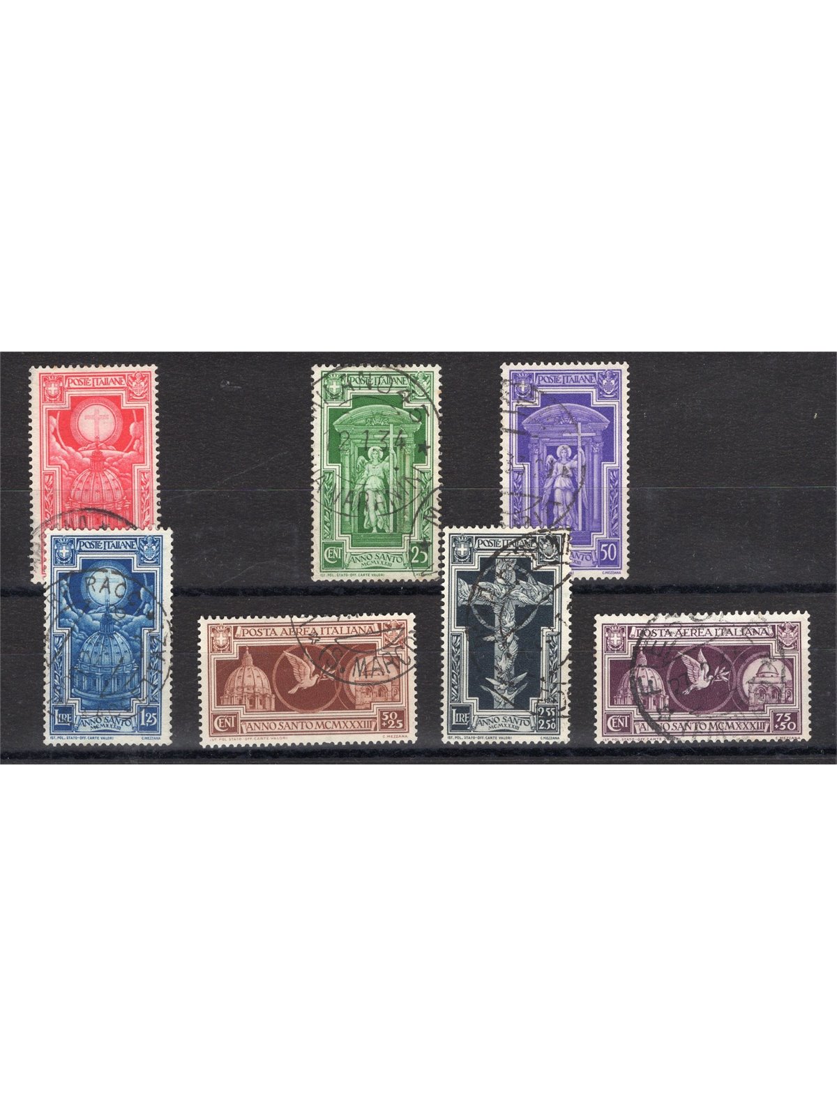 Italia 1933 Anno Santo serie n° 345/49 + P.A. 54/55 Cert. CiBaFil Cat. € 825 (U)
