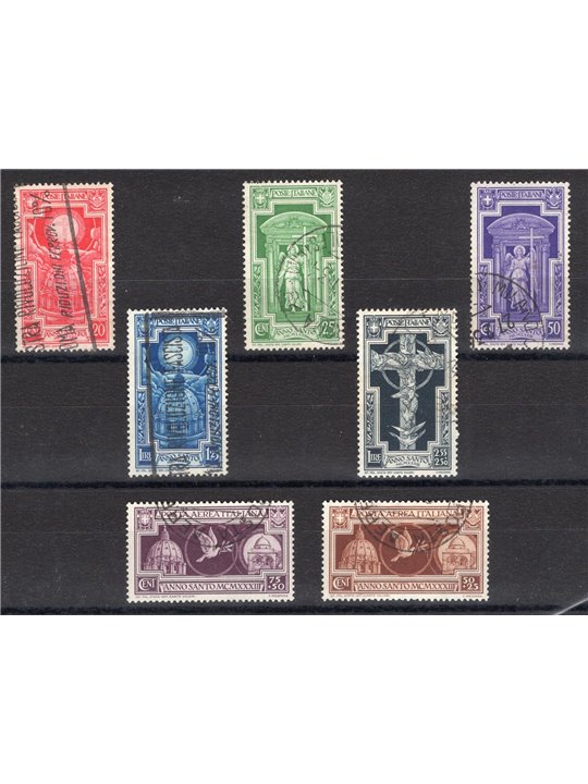 Italia 1933 Anno Santo serie n° 345/49 + P.A. 54/55 con annulli non garantiti in quanto poco leggibili Cat. € 825 (U)