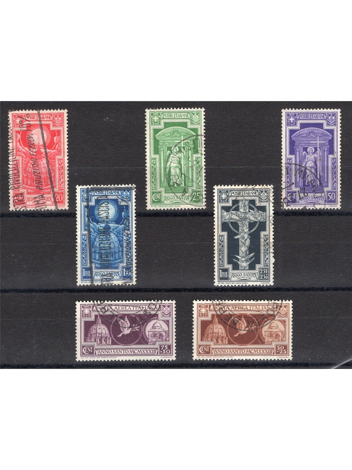 Italia 1933 Anno Santo serie n° 345/49 + P.A. 54/55 con annulli non garantiti in quanto poco leggibili Cat. € 825 (U)