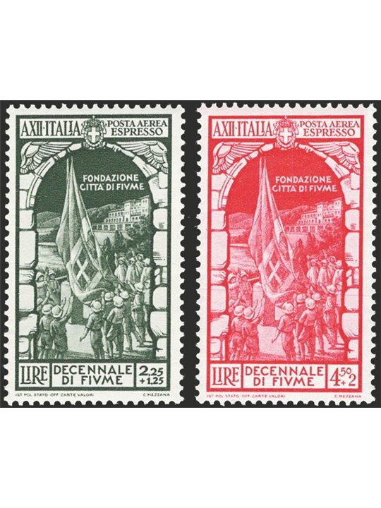 Italia 1934 Decennale dell'Annessione di Fiume serie n° 350/56 + P.A. 60/68 Cat. € 100 (**)