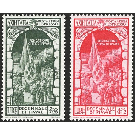 Italia 1934 Decennale dell'Annessione di Fiume serie n° 350/56 + P.A. 60/68 Cat. € 100 (**)