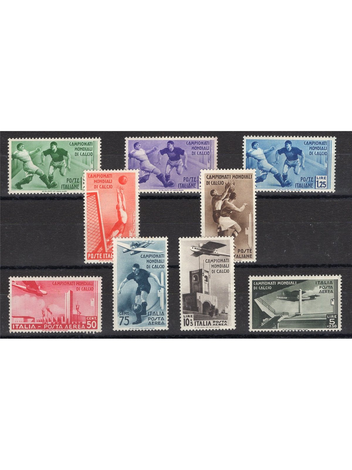 Italia 1934 Calcio serie n° 357/61 + P.A. 69/71 Cert. Biondi Cat. € 900 (**)