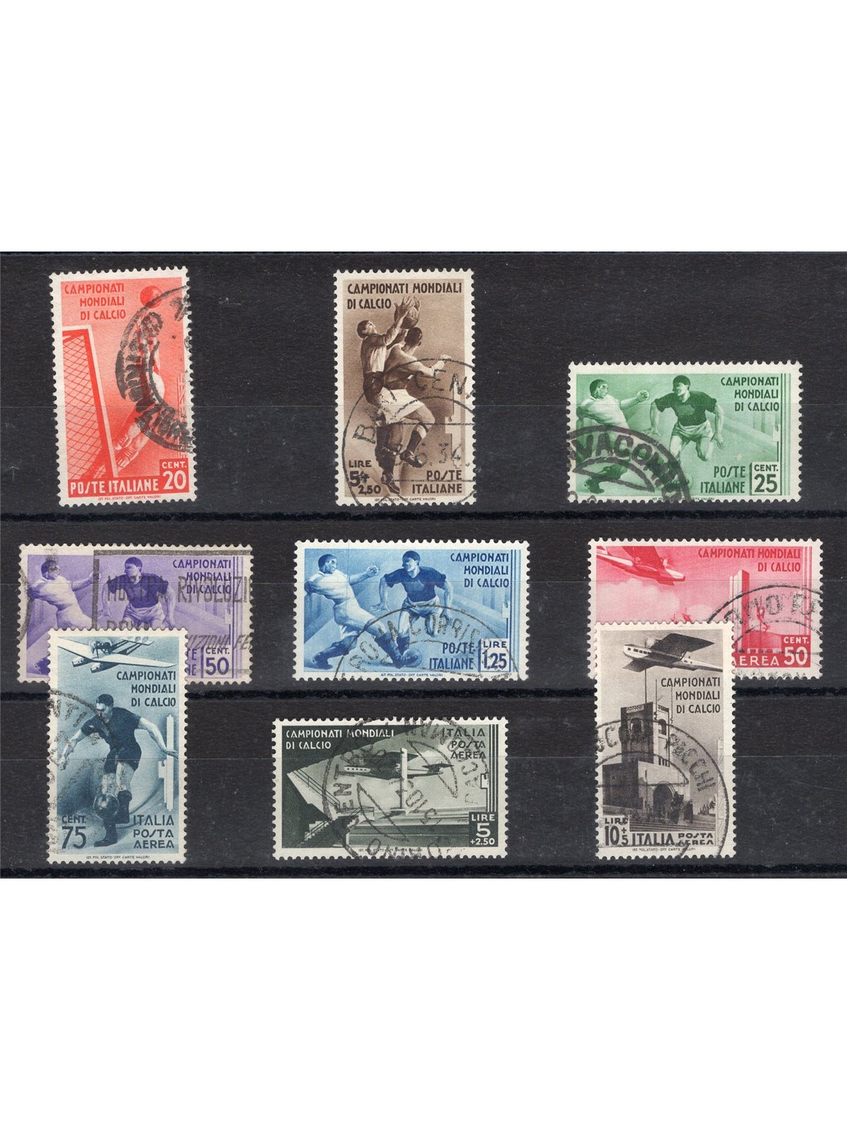 Italia 1934 Calcio serie n° 357/61 + P.A. 69/71. Firm. Raybaudi Cert. CiBaFil Cat. € 2.750 (U)
