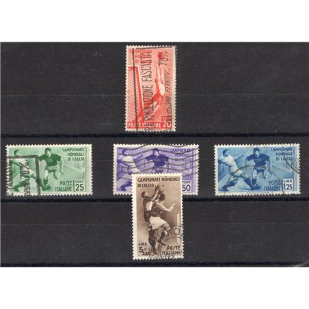 Italia 1934 Calcio serie n° 357/61 con annulli non garantiti in quanto poco leggibili Cat. € 1.050 (U)