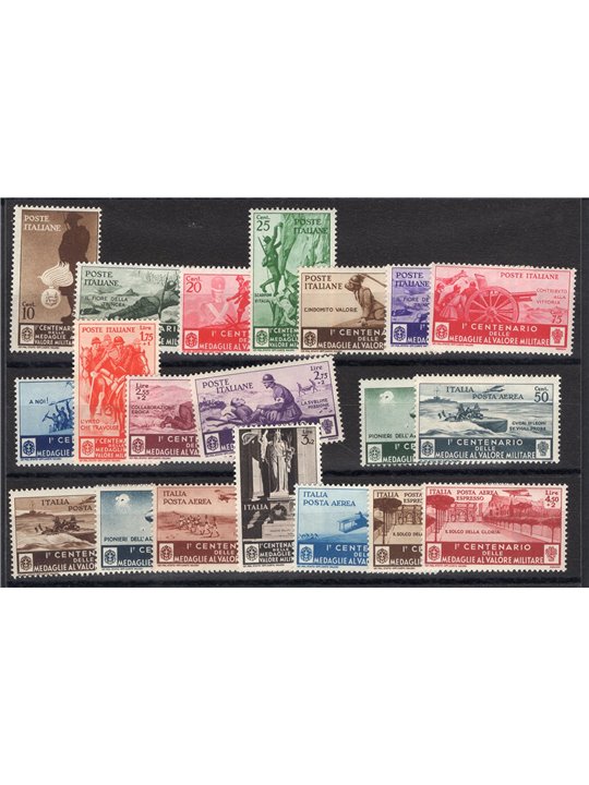 Italia 1934 Medaglie al valore serie n° 366/76 + P.A. 74/82 Cert. CiBaFil Cert. CiBaFil Cat. € 800 (**)