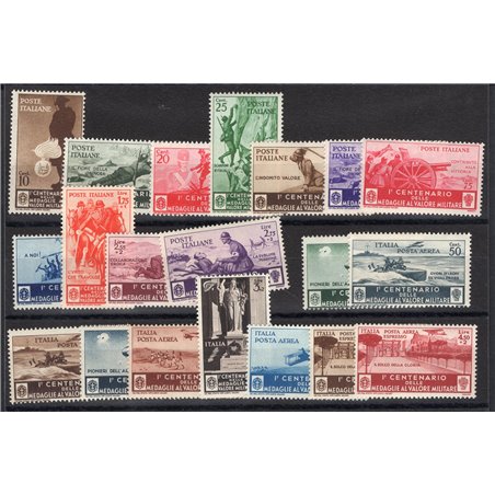 Italia 1934 Medaglie al valore serie n° 366/76 + P.A. 74/82 Cert. CiBaFil Cert. CiBaFil Cat. € 800 (**)