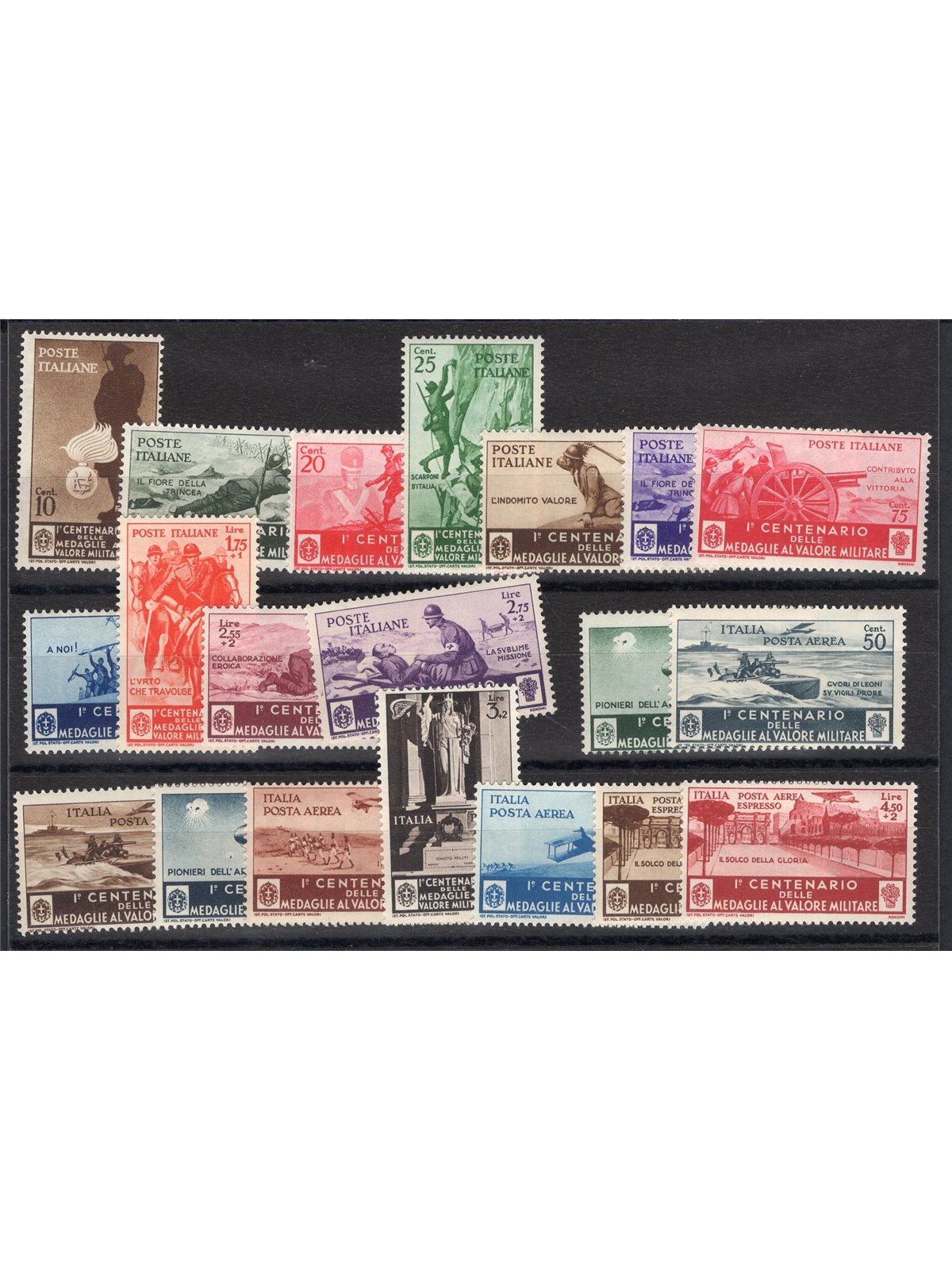 Italia 1934 Medaglie al valore serie n° 366/76 + P.A. 74/82 Cert. CiBaFil Cert. CiBaFil Cat. € 800 (**)