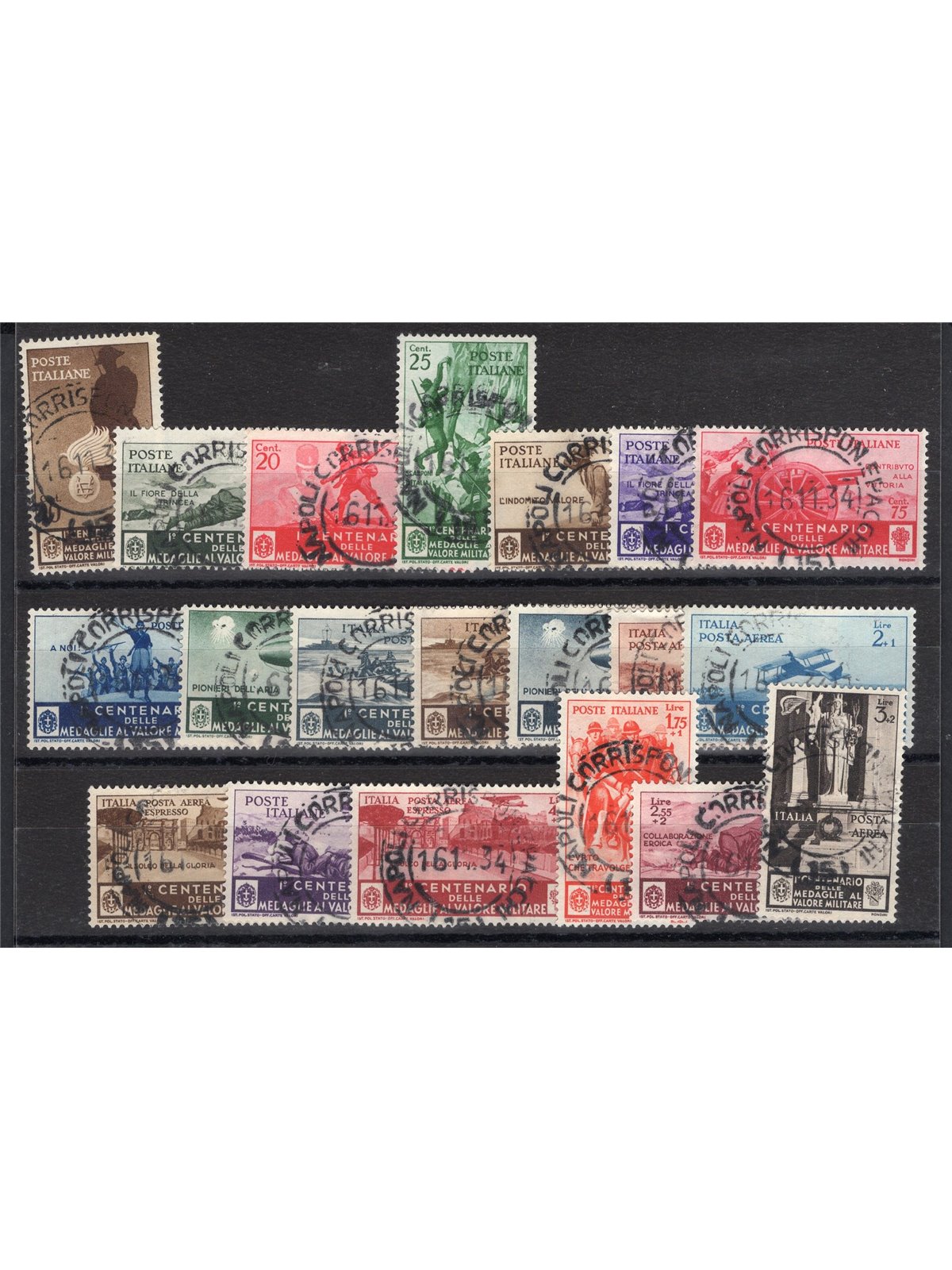 Italia 1934 Medaglie al valore serie n° 366/76 + P.A. 74/82 Cert. CiBaFil Cat. € 650 (U)