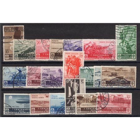 Italia 1934 Medaglie al valore serie n° 366/76 + P.A. 74/82 con annulli non garantiti in quanto poco leggibili Cat. € 650 (U)