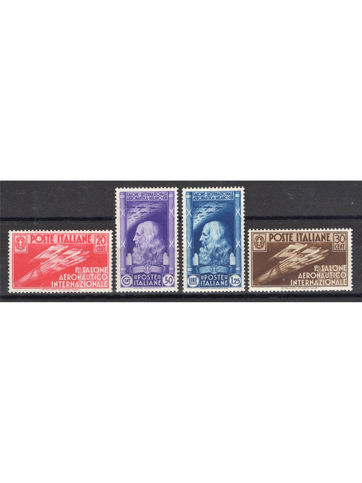 Italia 1935 Salone Aeronautico serie n° 384/87 con ottima centratura Cert. Biondi Cat. € 3.600 (**)