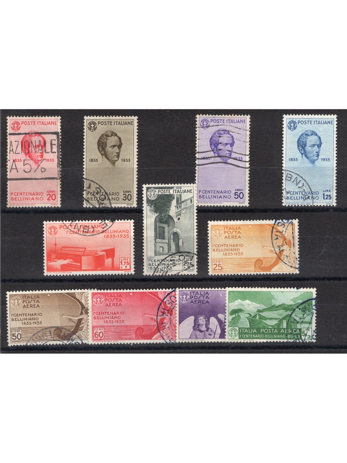 Italia 1935 Bellini serie n° 388/93 + P.A. 90/94 con annulli non garantiti in quanto poco leggibili Cat. € 2.050 (U)