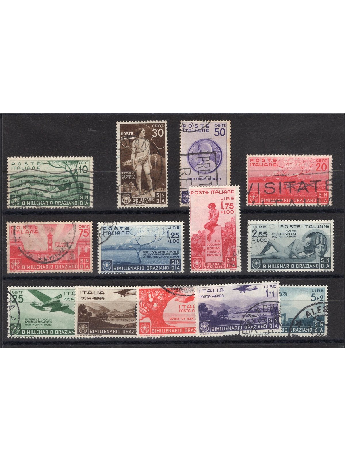 Italia 1936 Orazio serie n° 398/405 + P.A. 95/98 con annulli non garantiti in quanto poco leggibili Cat. € 2.450 (U)
