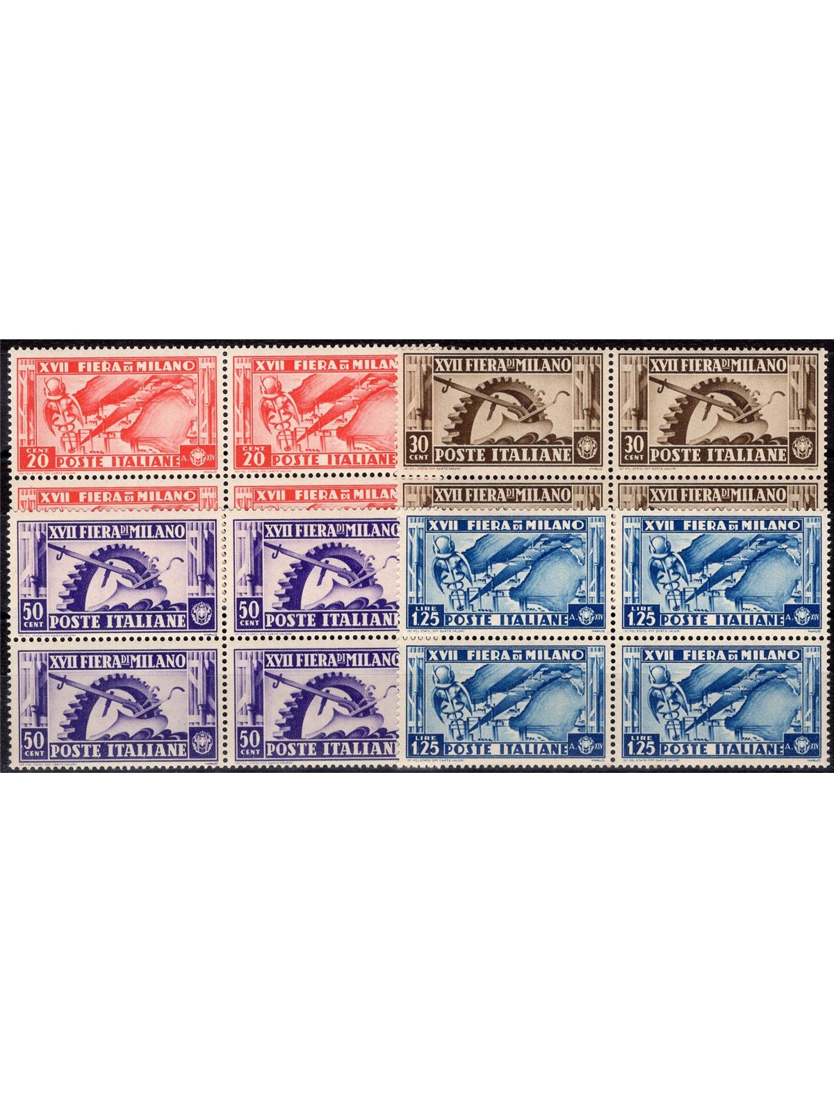 Italia 1936 XVII Fiera di Milano serie n° 394/97 in quartina Cat. € 110 (**)