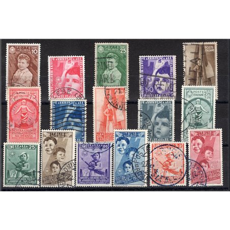 Italia 1937 Colonie Estive serie n° 406/15 + P.A. 100/5 con annulli non garantiti in quanto poco leggibili Cat. € 3.175 (U)