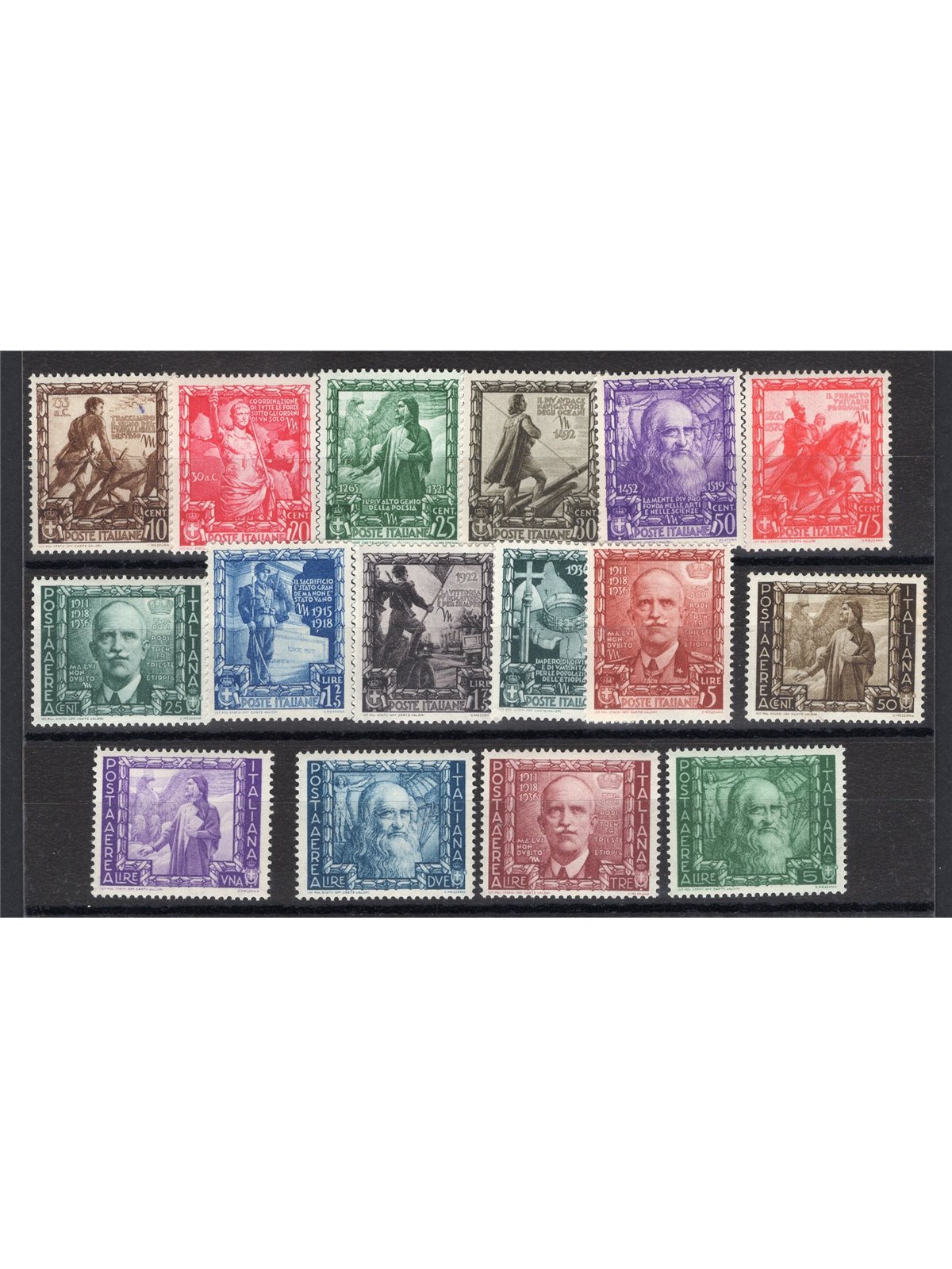 Italia 1938 Impero serie n° 439/48 + P.A. 111/16 con ottima centratura Cert. Biondi Cat. € 950 (**)