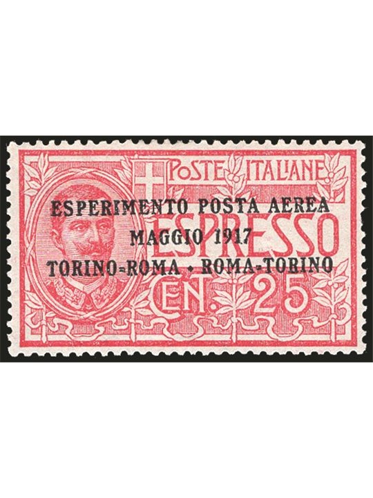 Italia 1917 P.A. Volo Torino Roma Torino n° 1 con ottima centratura Cert. CiBaFil Cat. € 270 (**)