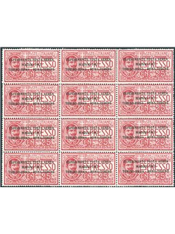 Italia 1917 P.A. Volo Torino Roma Torino n° 1 in blocco di 12 con ottima centratura Cert. Biondi Cat. € 3.060 (**)