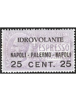 Italia 1917 P.A. Volo Napoli Palermo Napoli 25 c. su 40 violetto n° 2 con ottima centratura Cat. € 270 (**)