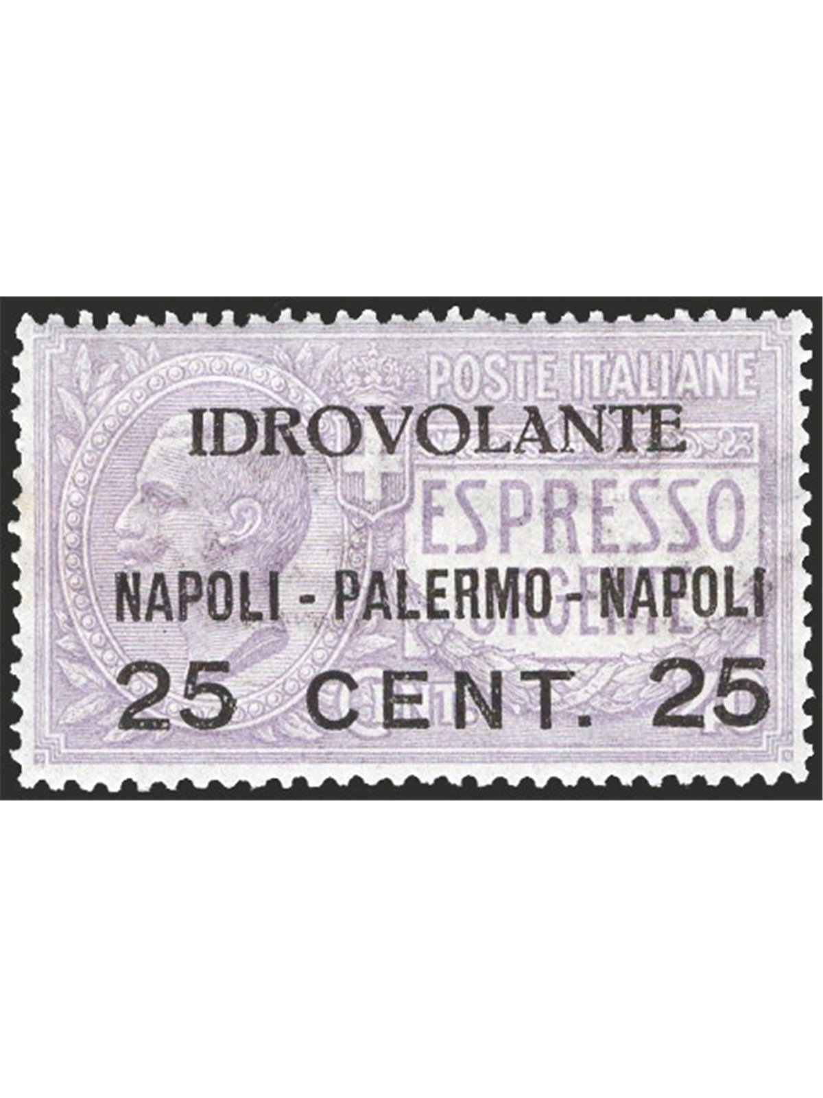 Italia 1917 P.A. Volo Napoli Palermo Napoli 25 c. su 40 violetto n° 2 con ottima centratura Cat. € 270 (**)
