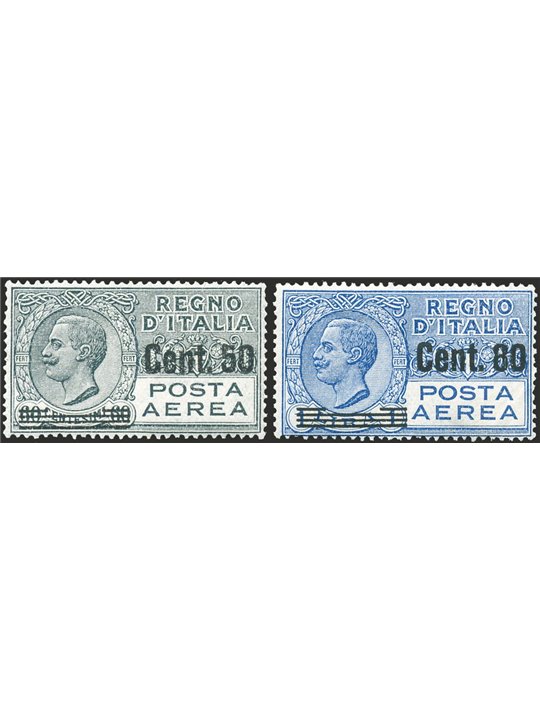 Italia 1926/28 P.A. Vitt. Emanuele serie n° 8/9 con ottima centratura Cert. Biondi Cat. € 975 (**)