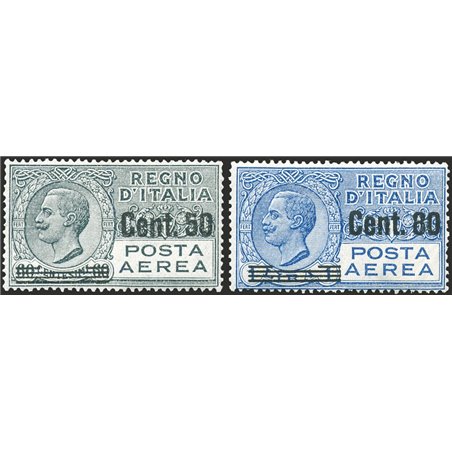 Italia 1926/28 P.A. Vitt. Emanuele serie n° 8/9 con ottima centratura Cert. Biondi Cat. € 975 (**)