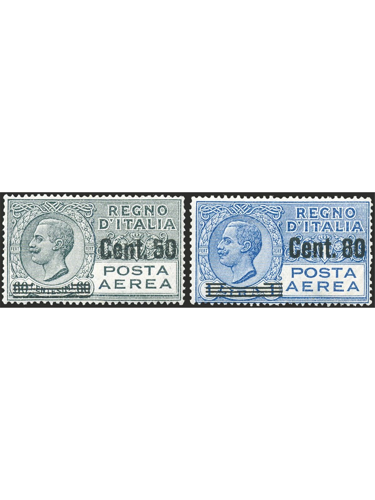 Italia 1926/28 P.A. Vitt. Emanuele serie n° 8/9 con ottima centratura Cert. Biondi Cat. € 975 (**)