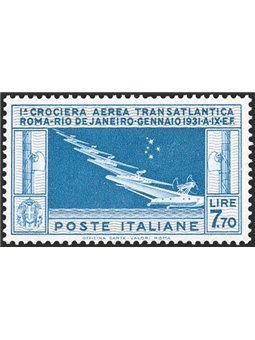 Italia 1930 P.A. Crociera Transatlantica £ 7,70 celeste e grigio n° 25 con ottima centratura Cert. Biondi Cat. € 1.625 (**)