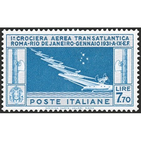 Italia 1930 P.A. Crociera Transatlantica £ 7,70 celeste e grigio n° 25 con ottima centratura Cert. Biondi Cat. € 1.625 (**)