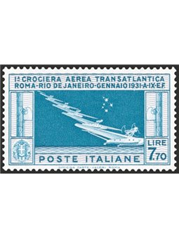Italia 1930 P.A. Crociera Transatlantica £ 7,70 celeste e grigio n° 25 con ottima centratura Cert. CiBaFil Cat. € 1.625 (**)