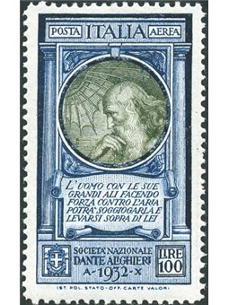 Italia 1932 P.A. Dante 100 £ n° 41 con ottima centratura Cert. Biondi Cat. € 247 (**)