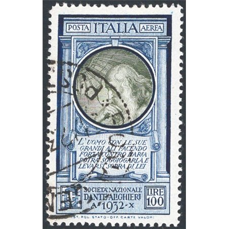 Italia 1932 P.A. Dante 100 £ n° 41 con annullo originale di “Roma Centro” Cert. CiBaFil Cat. € 1.650 (U)
