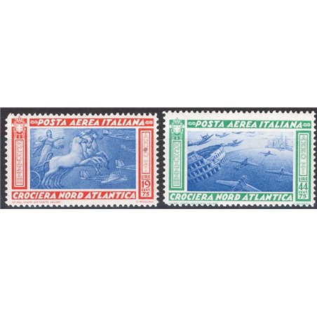 Italia 1933 P.A. Crociera Balbo le pale di destra dei due trittici con i valori postali della sovrattassa aerea per l'Europa e l