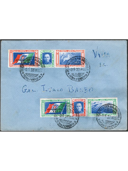 Italia 1933 P.A. Trittici I-Balb serie n° 51A/52A su busta non viaggiata di chiara matrice filatelica annullati con timbro della