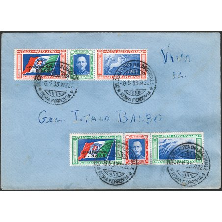 Italia 1933 P.A. Trittici I-Balb serie n° 51A/52A su busta non viaggiata di chiara matrice filatelica annullati con timbro della