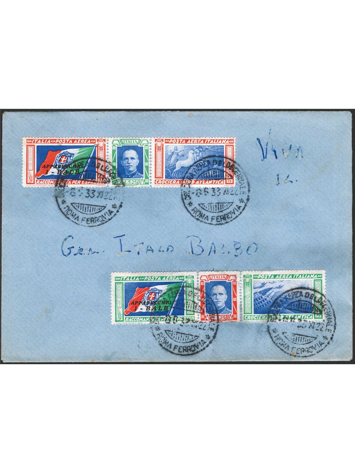 Italia 1933 P.A. Trittici I-Balb serie n° 51A/52A su busta non viaggiata di chiara matrice filatelica annullati con timbro della