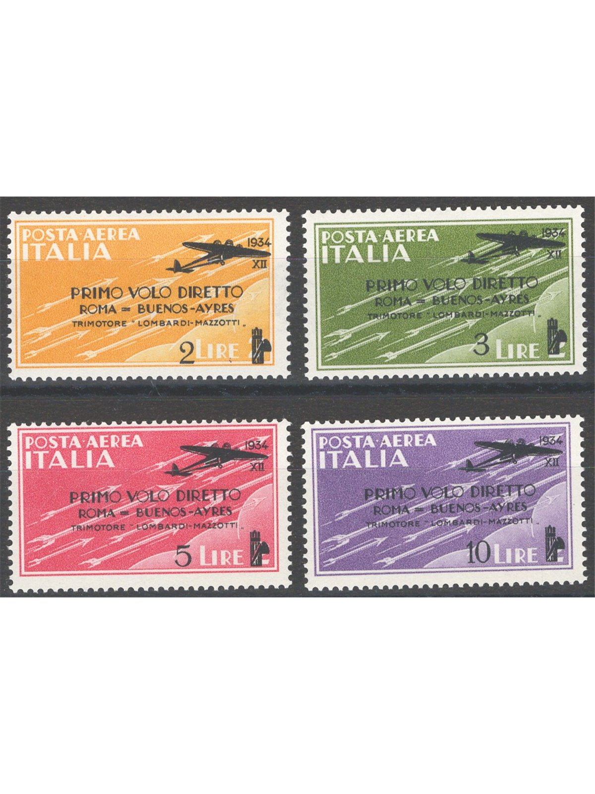 Italia 1934 P.A. Volo Roma Buenos Aires serie n° 56/59 Cat. € 150 (**)