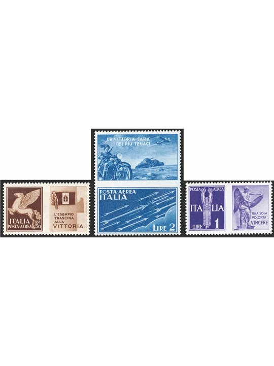 Italia 1942 Propaganda di Guerra la serie non emessa n° 12A/12C Cert. CiBaFil Cat. € 2.500 (**)