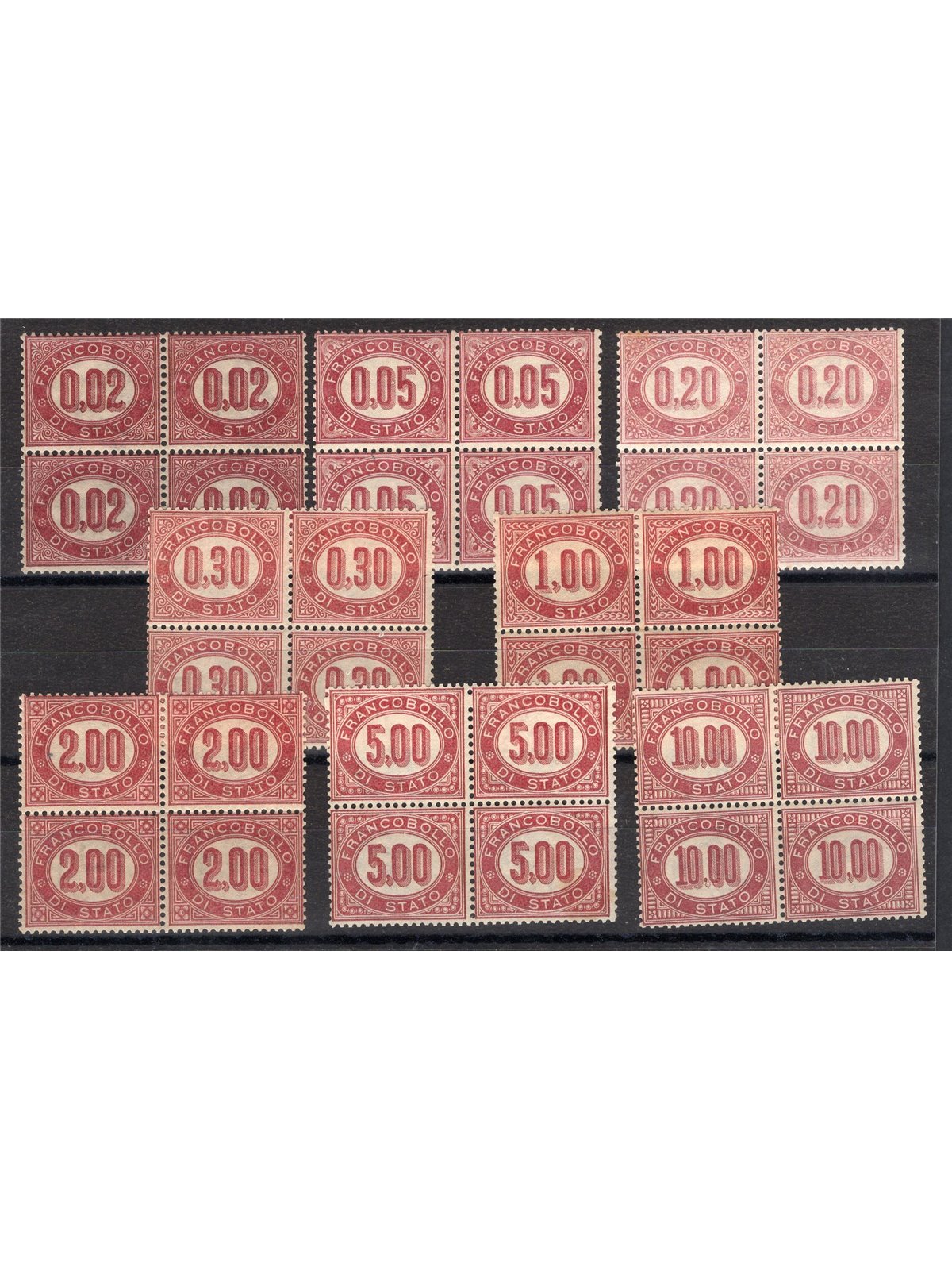 Italia 1875 Servizio cifra in ovale in quartina serie n° 1/8 con ottima centratura Cert. Chia Cat. € 1.200+ (**)
