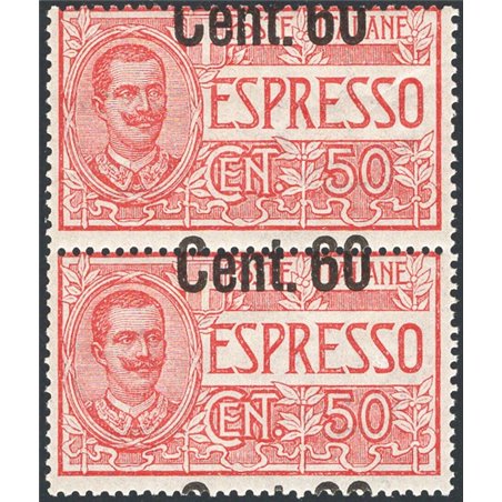 Italy 1922 Express 60 c. on 50 in a vertical pair with the overprint significantly shifted upwards No. 6eaa CiBaFil Certified Ca
