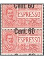 Italia 1922 Espressi 60 c. su 50 in coppia verticale con soprast. fortemente spostata in alto n° 6eaa Cert. CiBaFil Cat. € 1.350