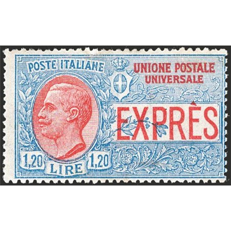 Italia 1923 Espressi Vitt. Emanuele 1,20 £ azzurro e rosso n° 8 non emesso Cert. CiBaFil Cat. € 800 (**)