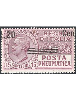 Italia 1925 Posta pneumatica Vitt. Emanuele 20 c. su 15 bruno violetto con soprast. fortemente spostata in alto e a destra deter