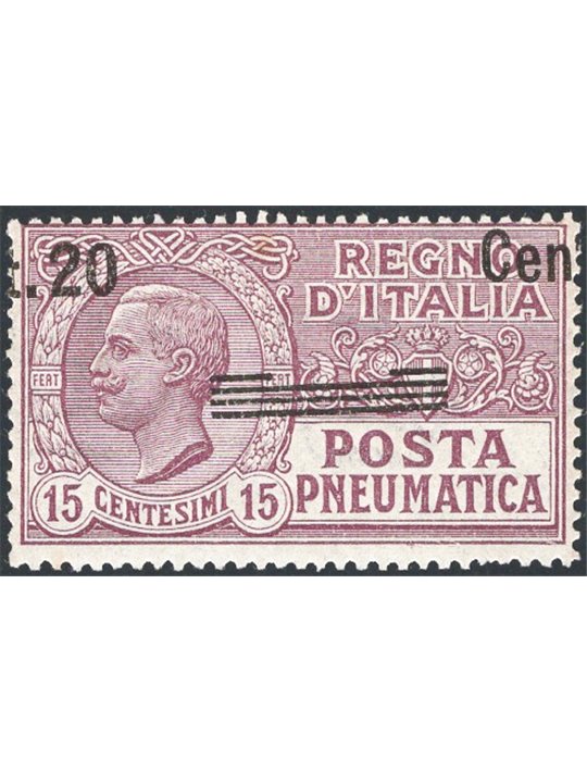 Italy 1925 Pneumatic Post Victor Emanuele 20 c. on 15 brown-violet with overprint strongly shifted upwards and to the right resu