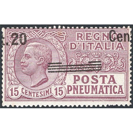 Italy 1925 Pneumatic Post Victor Emanuele 20 c. on 15 brown-violet with overprint strongly shifted upwards and to the right resu
