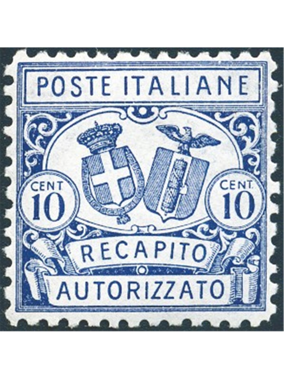 Italy 1928 Authorised Delivery 10 c. light blue perforation 11 no. 1 with excellent centring Cert. Biondi Cat. €500 (**)