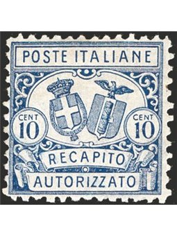 Italy 1928 Authorised Delivery 10 c. light blue perforation 11 No. 1 Cat. €200 (**)